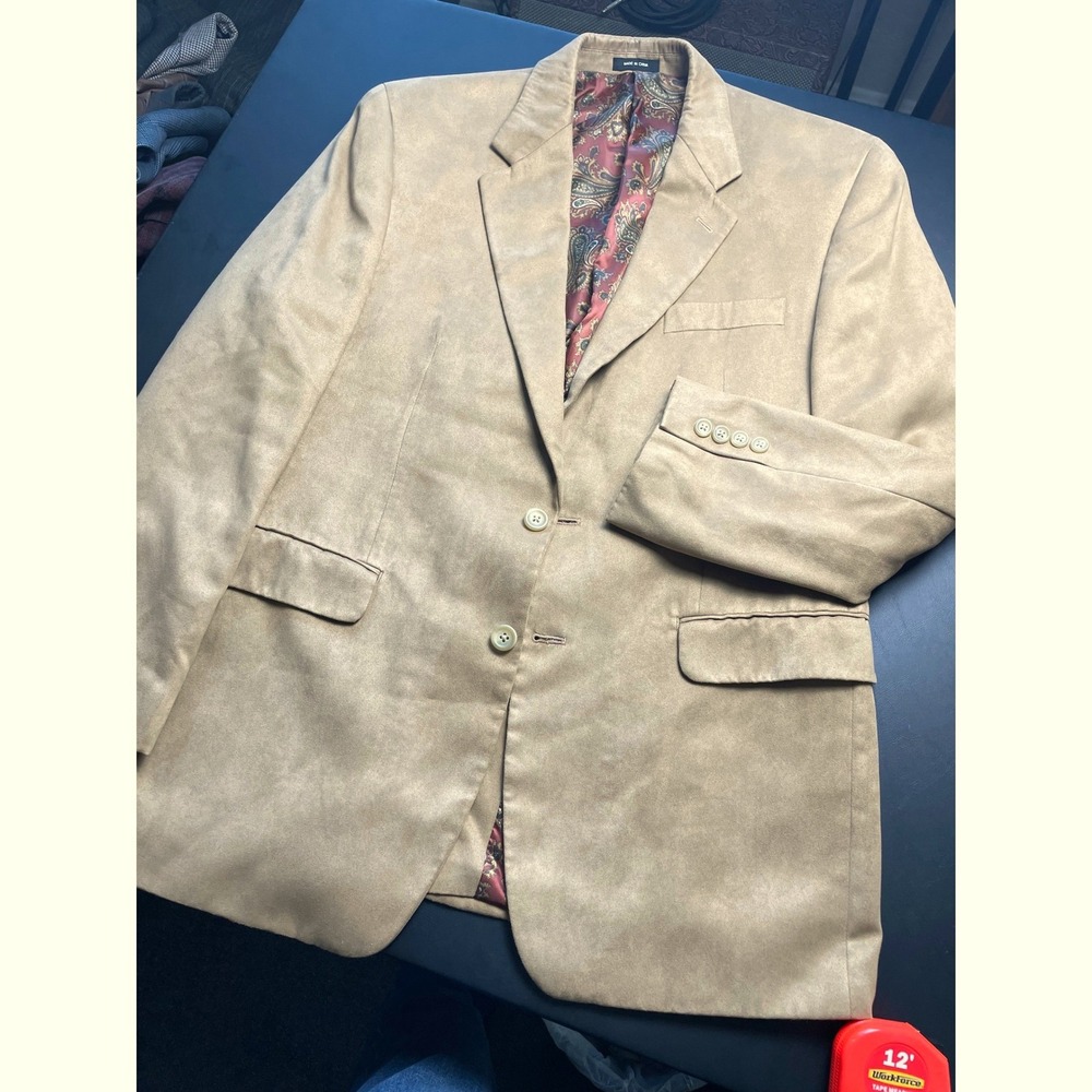 Lauren Ralph Lauren 40R Tan Faux Suede Paisley Lining Pockets still sown shut